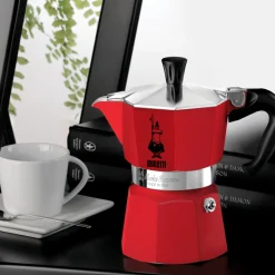New Bialetti Moka Express Hob Espresso Coffee Maker, 6 Cups, Red Cafetieres