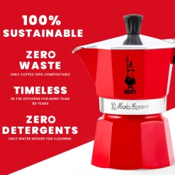 New Bialetti Moka Express Hob Espresso Coffee Maker, 6 Cups, Red Cafetieres