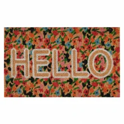 Clearance Kaşmir Rugs 7/24 Colourful Floral Hello Coco Door Mat, 45cmx75cm, Multi Door Mats