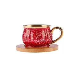 Discount 12-Piece Bone China Espresso Turkish Coffee Cup Set with Bamboo Tray for 6 People, 90ml, Red Multi Espresso & Turkish Coffee Cup Sets