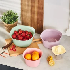 Discount 4 Piece Multi Purpose Mixing Bowls, Colander and Citrus Squeezer Set, Multi Kitchen Gadgets