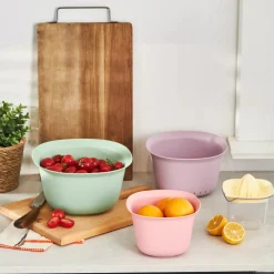 Discount 4 Piece Multi Purpose Mixing Bowls, Colander and Citrus Squeezer Set, Multi Kitchen Gadgets