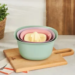 Discount 4 Piece Multi Purpose Mixing Bowls, Colander and Citrus Squeezer Set, Multi Kitchen Gadgets