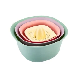 Discount 4 Piece Multi Purpose Mixing Bowls, Colander and Citrus Squeezer Set, Multi Kitchen Gadgets