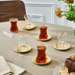 Outlet Ada 18-Piece Turkish Tea Set for 6 People, 130ml, Turkish Tea Sets