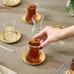 Outlet Ada 18-Piece Turkish Tea Set for 6 People, 130ml, Turkish Tea Sets