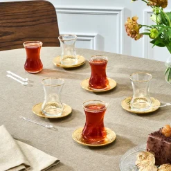 Outlet Ada 18-Piece Turkish Tea Set for 6 People, 130ml, Turkish Tea Sets