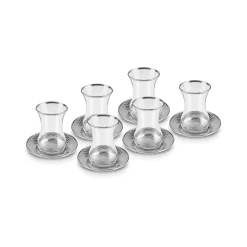 Outlet Ada 18-Piece Turkish Tea Set for 6 People, 130ml, Platin Turkish Tea Sets