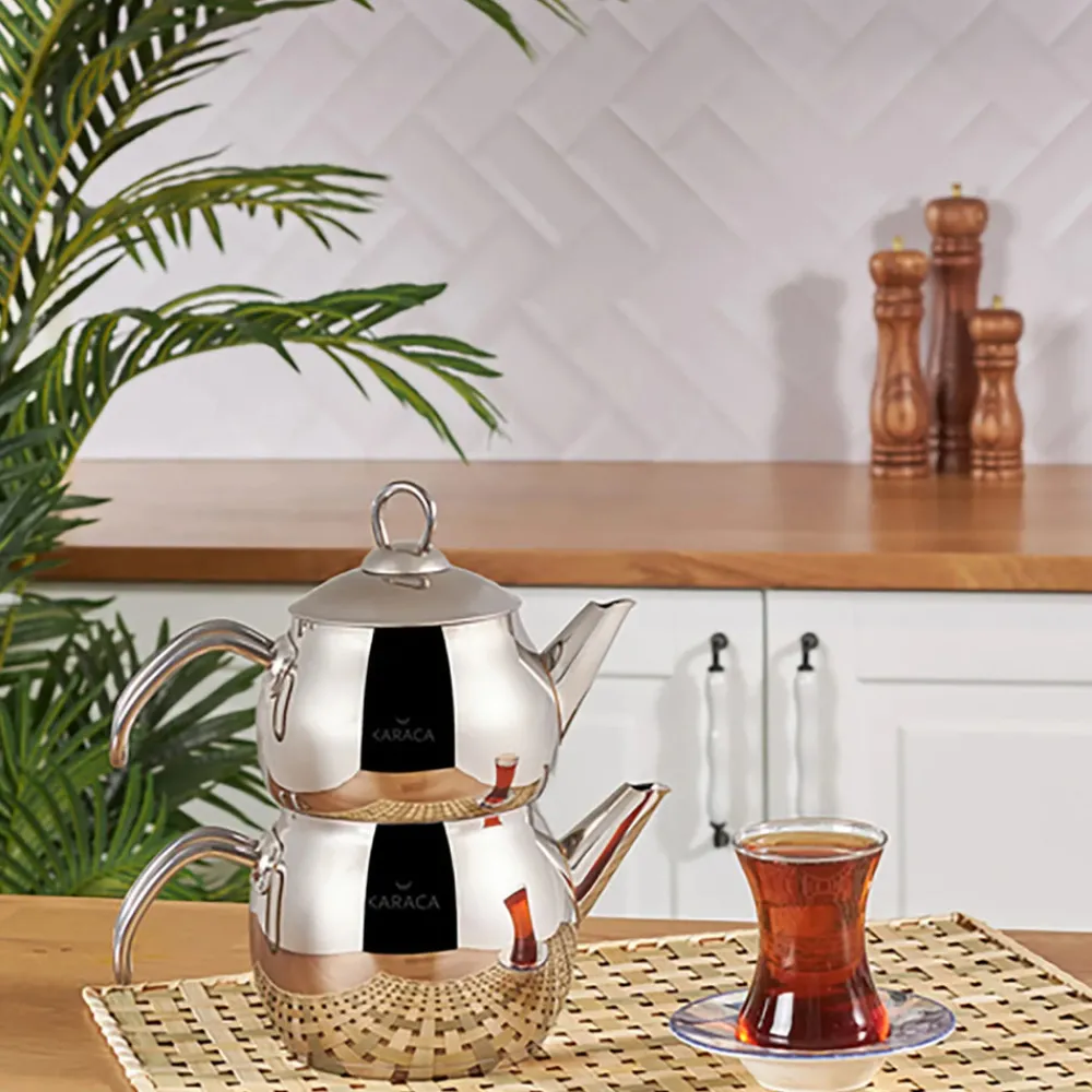 Hot Adelya Stainless Steel Induction Teapot Set, Small, Silver Turkish Teapots|Turkish Coffee Pots
