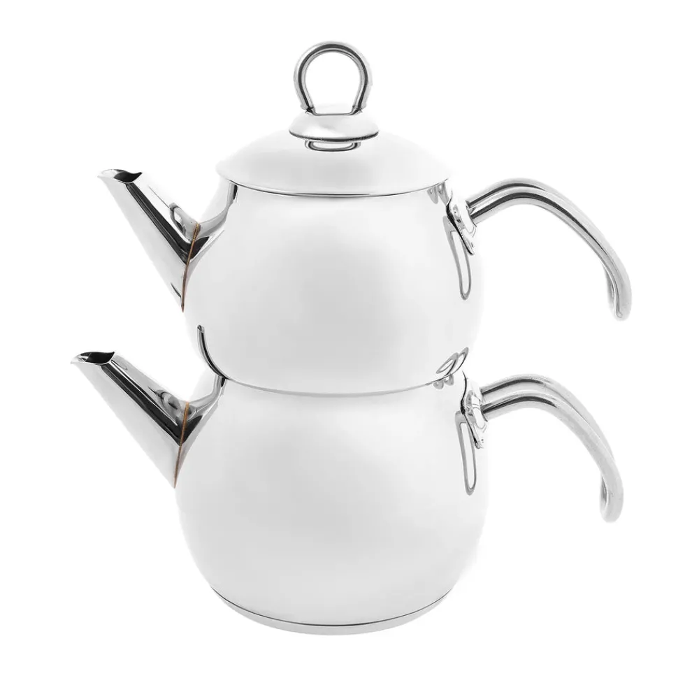 Hot Adelya Stainless Steel Induction Teapot Set, Small, Silver Turkish Teapots|Turkish Coffee Pots