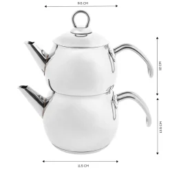 Hot Adelya Stainless Steel Induction Teapot Set, Small, Silver Turkish Teapots|Turkish Coffee Pots