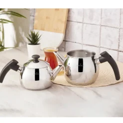 Best Adelya Stainless Steel Induction Teapot Set, Small, Silver Black Turkish Coffee Pots|Turkish Teapots
