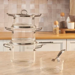 Outlet Amore 7-Piece Borosilicate Cookware Set, Transparent Borosilicate Cookware Set