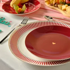 Discount Amour 6-Piece Bone China Dinner Set for 2 People, Red Multi See All Dinner Sets|Bone China Dinner Sets