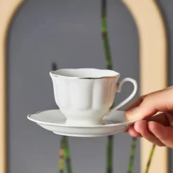 New Çan 12-Piece Porcelain Espresso Turkish Coffee Cup Set for 6 People, 90ml, White Gold Espresso & Turkish Coffee Cup Sets