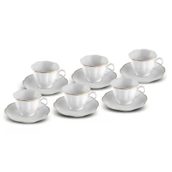 New Çan 12-Piece Porcelain Espresso Turkish Coffee Cup Set for 6 People, 90ml, White Gold Espresso & Turkish Coffee Cup Sets