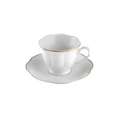 New Çan 12-Piece Porcelain Espresso Turkish Coffee Cup Set for 6 People, 90ml, White Gold Espresso & Turkish Coffee Cup Sets