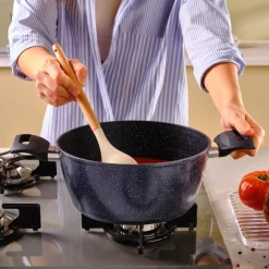 Online Aqua Granite Non-Stick Induction Shallow Casserole, 24cm, Blue Pots|Induction Cookware