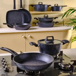 Online Aqua Granite Non-Stick Induction Shallow Casserole, 24cm, Blue Pots|Induction Cookware