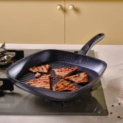 New Aqua Granite Non-Stick Induction Grill Pan, 28cm, Blue Pans