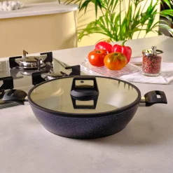 Hot Aqua Granite Non-Stick Induction Shallow Casserole, 30m, Blue Pots|Induction Cookware