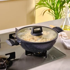 Discount Aqua Granite Non-Stick Induction Shallow Casserole, 26m, Blue Pots|Induction Cookware