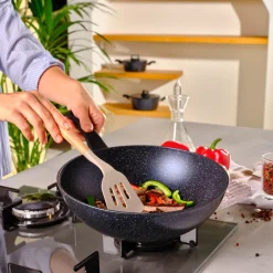 Aqua Granite Non-Stick Induction Wok Pan, 28cm, Blue Pans|Induction Cookware