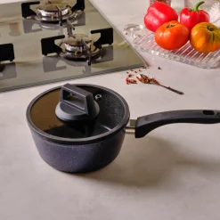 Outlet Aqua Granite Non-Stick Induction Saucepan & Lid, 18cm, Blue Pans