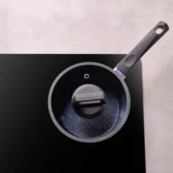 Outlet Aqua Granite Non-Stick Induction Saucepan & Lid, 18cm, Blue Pans