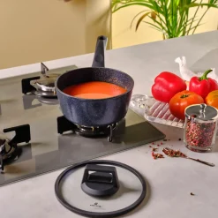 Outlet Aqua Granite Non-Stick Induction Saucepan & Lid, 18cm, Blue Pans