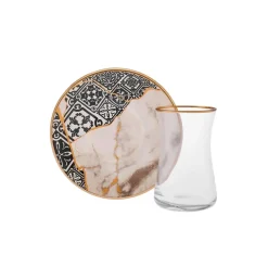 Aris 12 Piece Glass Turkish Tea Set for 6 People, 150ml, Multi Turkish Tea Sets