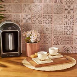 Outlet Art Deco 4 Piece Porcelain Espresso Turkish Coffee Cup Set for 2 People, 90ml, Gold White Espresso & Turkish Coffee Cup Sets