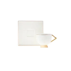 Outlet Art Deco 4 Piece Porcelain Espresso Turkish Coffee Cup Set for 2 People, 90ml, Gold White Espresso & Turkish Coffee Cup Sets