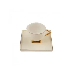 Outlet Art Deco 4 Piece Porcelain Espresso Turkish Coffee Cup Set for 2 People, 90ml, Gold White Espresso & Turkish Coffee Cup Sets