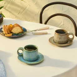 Hot Arthur Beige & Green Tea Cup for 2 People, 260 ml Tea Set
