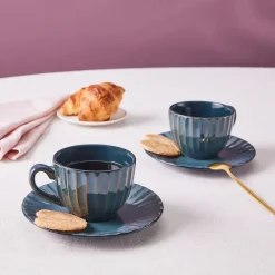 Clearance Austen 4-Piece Tea Cup and Saucer Set for 2 People, Green Tea Set