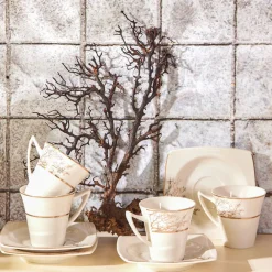 Best Autumn 12 Piece Porcelain Espresso Turkish Coffee Cup Set for 6 People, 85ml, Gold White Espresso & Turkish Coffee Cup Sets