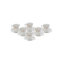 Best Autumn 12 Piece Porcelain Espresso Turkish Coffee Cup Set for 6 People, 85ml, Gold White Espresso & Turkish Coffee Cup Sets