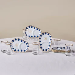 Clearance Belem 12-Piece Glass Turkish Tea Set for 6 People, 132ml, Navy Turkish Tea Sets