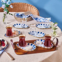 Clearance Belem 12-Piece Glass Turkish Tea Set for 6 People, 132ml, Navy Turkish Tea Sets