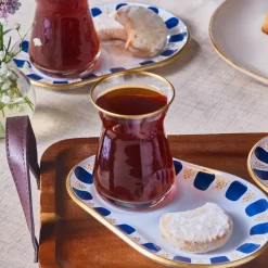 Clearance Belem 12-Piece Glass Turkish Tea Set for 6 People, 132ml, Navy Turkish Tea Sets