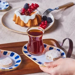 Clearance Belem 12-Piece Glass Turkish Tea Set for 6 People, 132ml, Navy Turkish Tea Sets