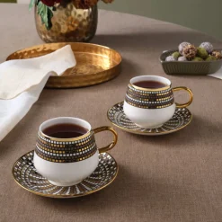 Belgin 4-Piece Glass Tea Cup and Saucer, 220ml, Multi Tea Set