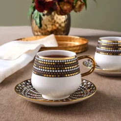 Belgin 4-Piece Glass Tea Cup and Saucer, 220ml, Multi Tea Set