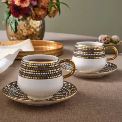 Belgin 4-Piece Glass Tea Cup and Saucer, 220ml, Multi Tea Set