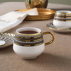 Belgin 4-Piece Glass Tea Cup and Saucer, 220ml, Multi Tea Set