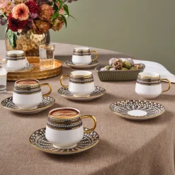 Hot Belgin 12-Piece Porcelain Espresso Turkish Coffee Cup for 6 People, 90ml, Blue Espresso & Turkish Coffee Cup Sets