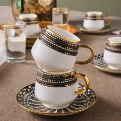 Hot Belgin 12-Piece Porcelain Espresso Turkish Coffee Cup for 6 People, 90ml, Blue Espresso & Turkish Coffee Cup Sets