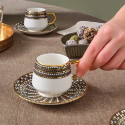 Hot Belgin 12-Piece Porcelain Espresso Turkish Coffee Cup for 6 People, 90ml, Blue Espresso & Turkish Coffee Cup Sets