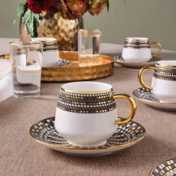 Hot Belgin 12-Piece Porcelain Espresso Turkish Coffee Cup for 6 People, 90ml, Blue Espresso & Turkish Coffee Cup Sets